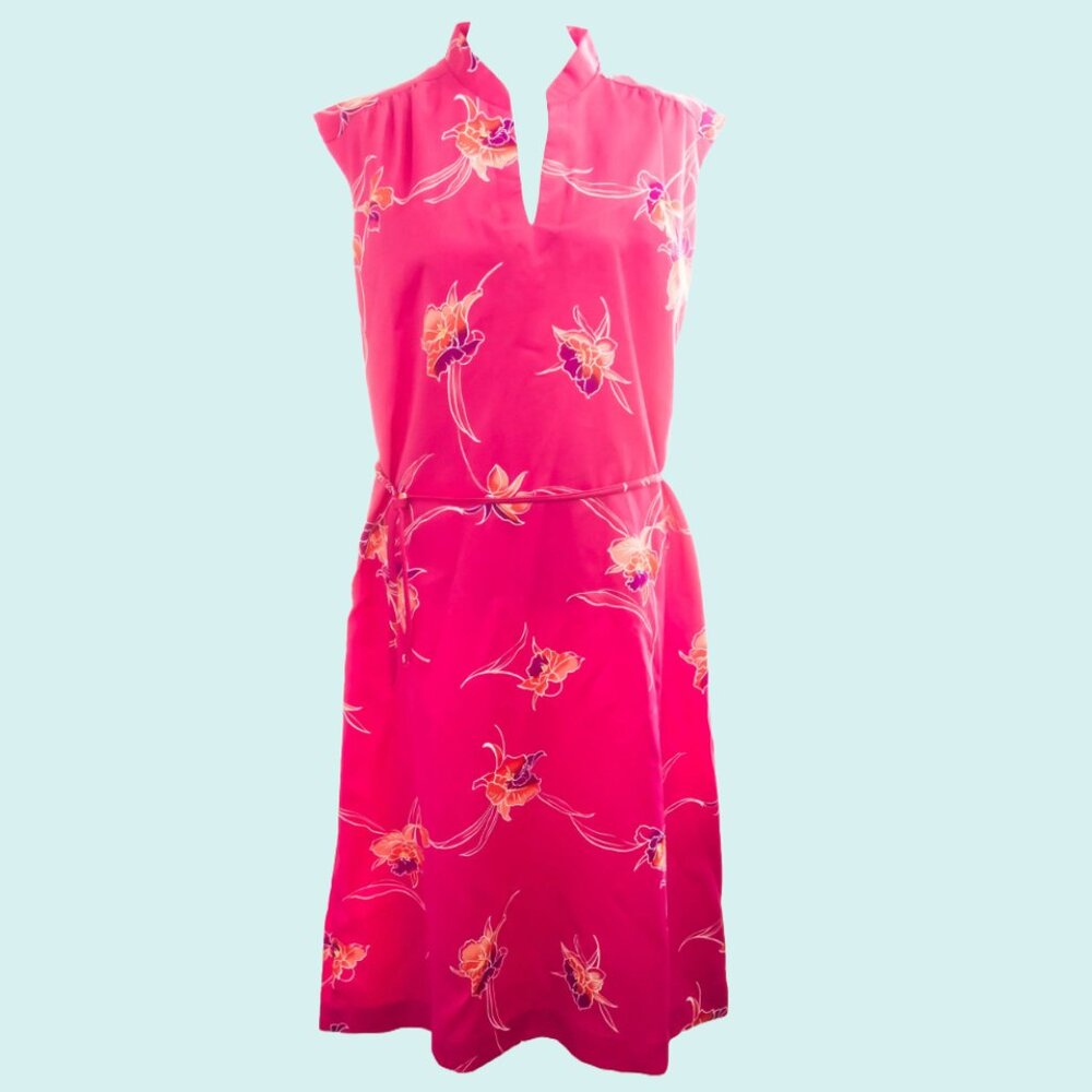 Hilo Hattie's vtg Hawaiian dress fuschia pink midi length Hawaii